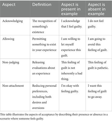 Aspects of acceptance: building a shared conceptual understanding